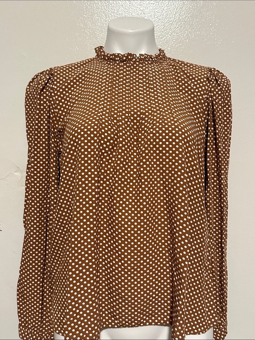 LOFT Brown and White Polka Dot Long-Sleeve blouse